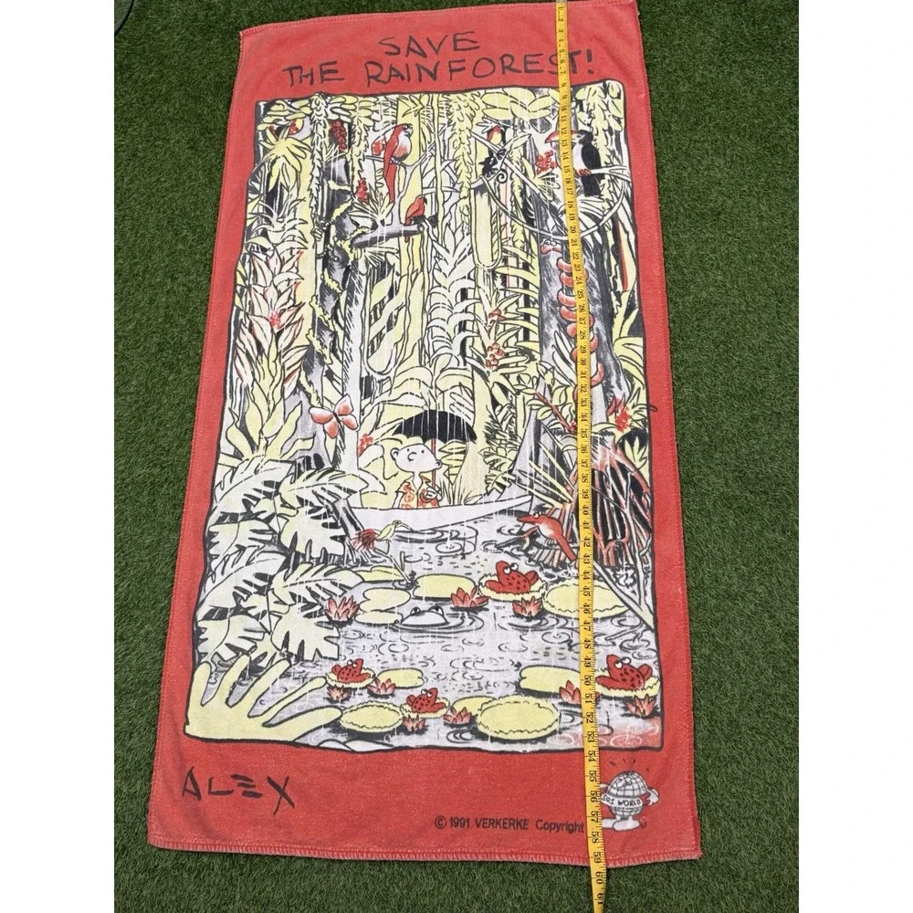 Vintage Save The Forest Beach Towel Cartoon Alex 1991 SOS World 90s Rare